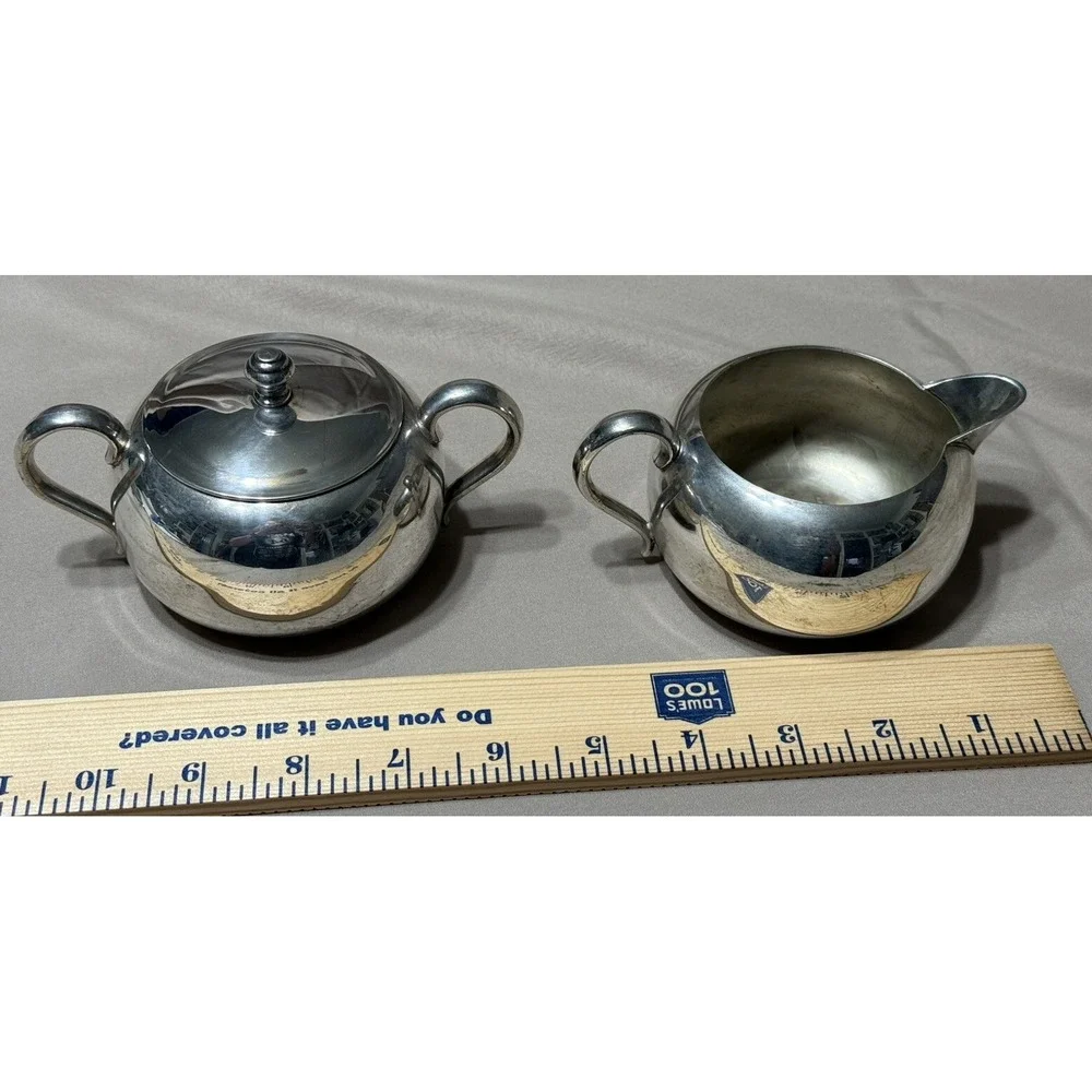 Silver Plated Sugar Bowl With Top And Creamer Vintage